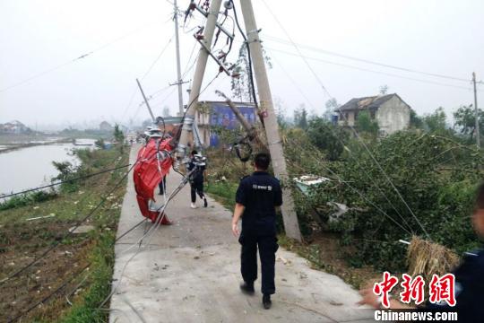树木、电线杆和建筑被短时强风一下刮倒。 谷华 摄